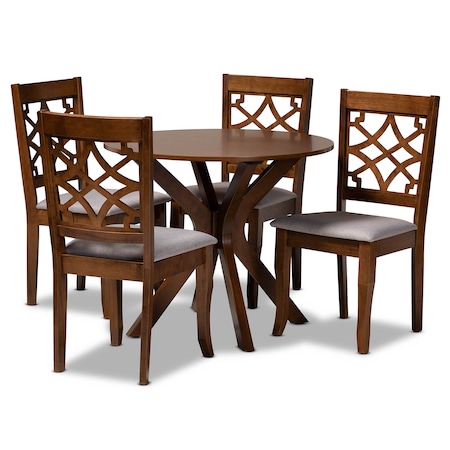 Baxton Studio Elena Grey Upholstered and Walnut Wood 5-Piece Dining Set 172-9875-10891